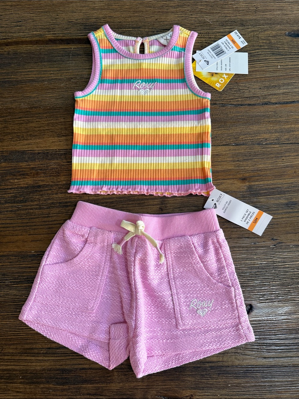 Roxy Girls Pink Stripe Ribbed Tank with Light Pink Shorts